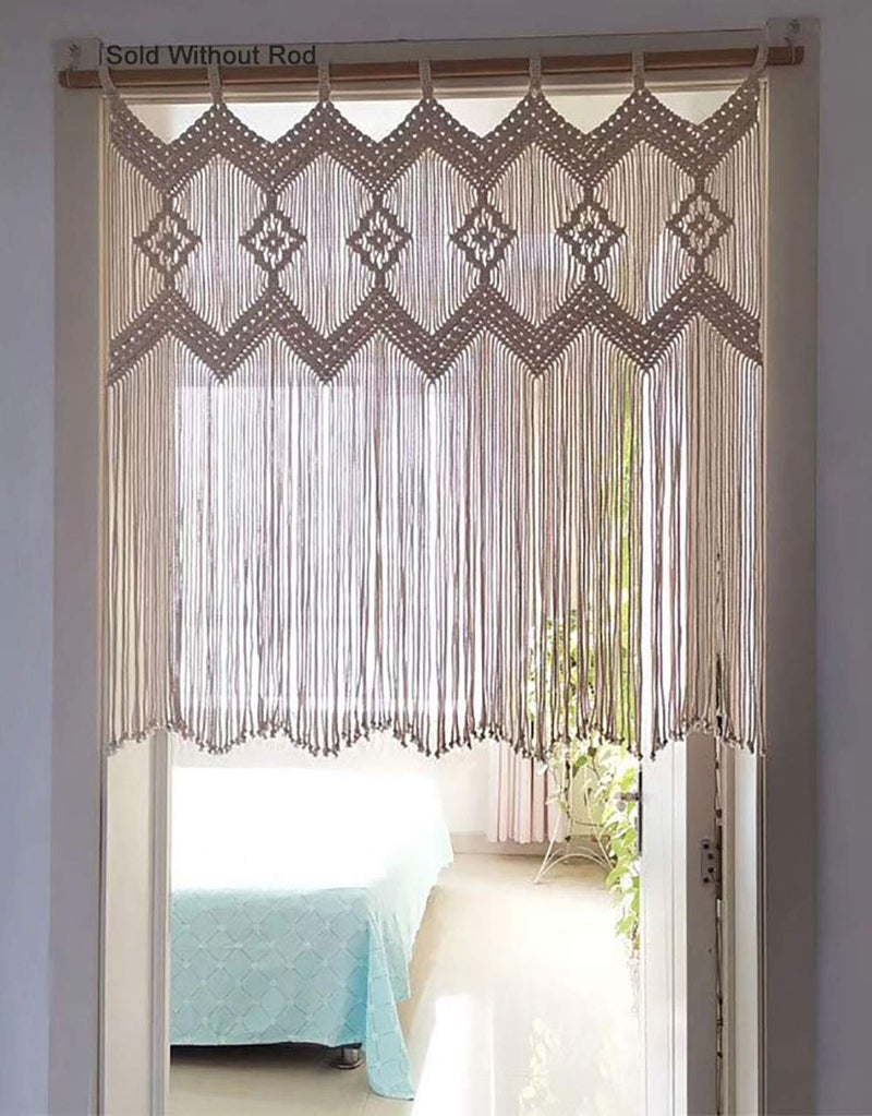 Achart Macrame Doorway Curtains Wall Hanging Window Curtain Panels Closet Room Divider Boho Wedding Decor Backdrop Macrame Valance Boho Kitchen Valance (Ivory White, 33.4''W x 35.4''H) - Image 1